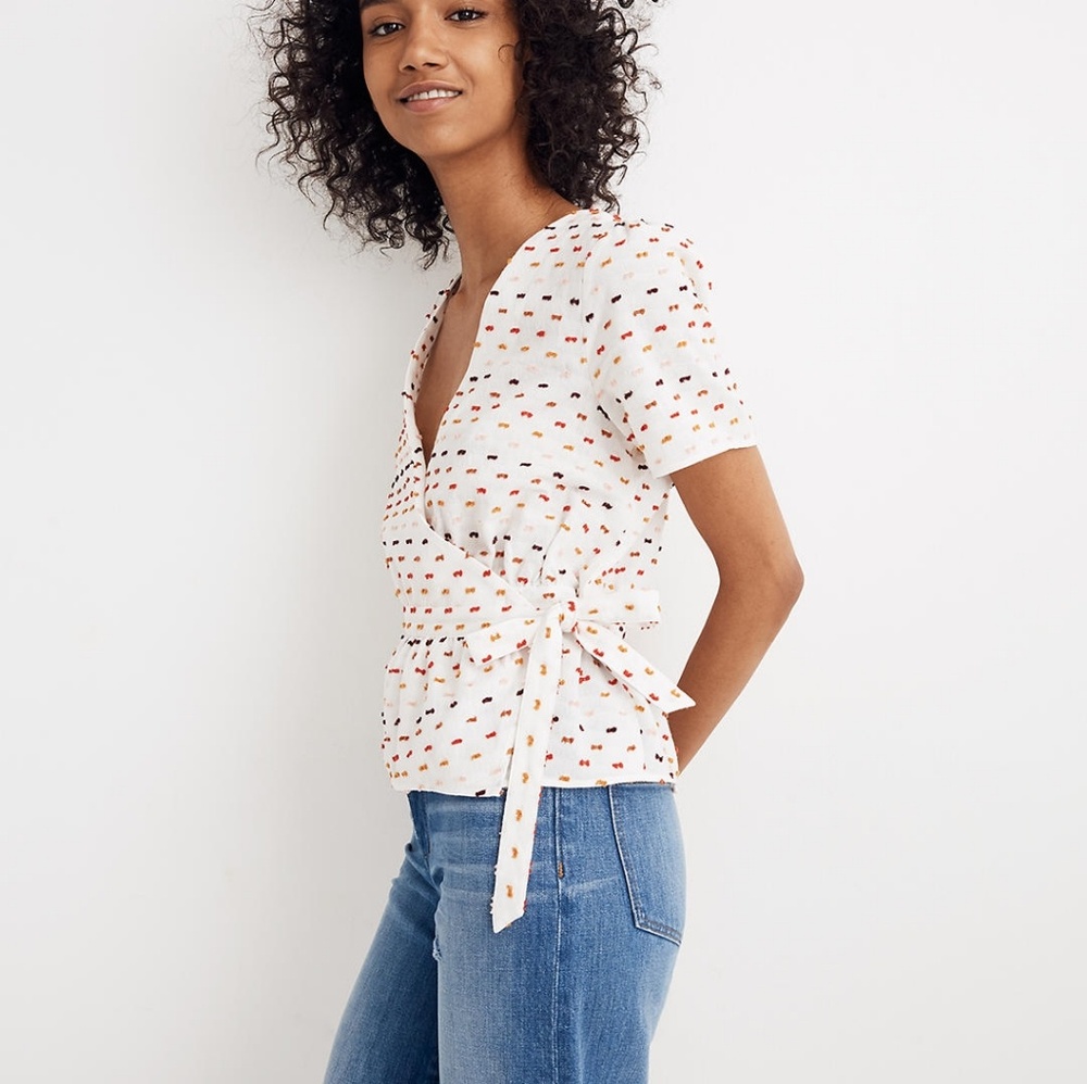 Madewell Ruffle-Hem Wrap Top in Clipdot